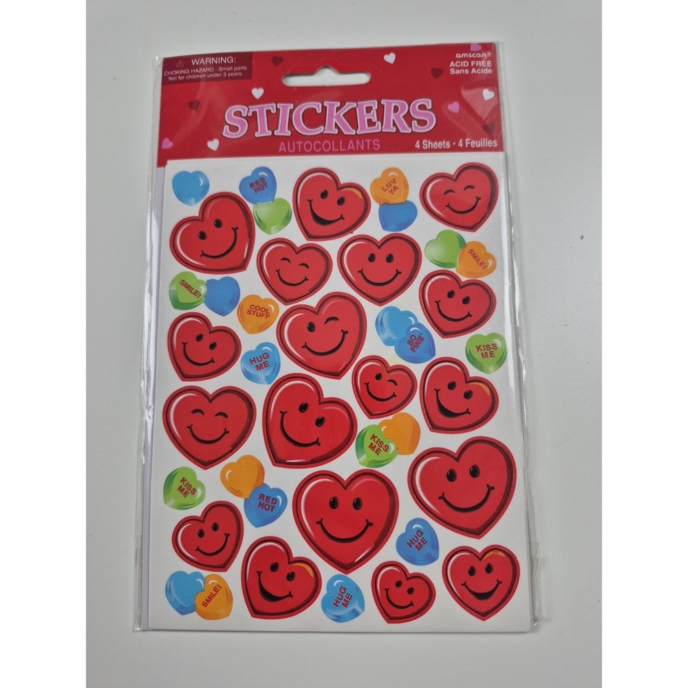NEW Vintage Amscan Stickers Valentine Hearts Two Sealed Packs 8 Total Sheets - Picture 2 of 6